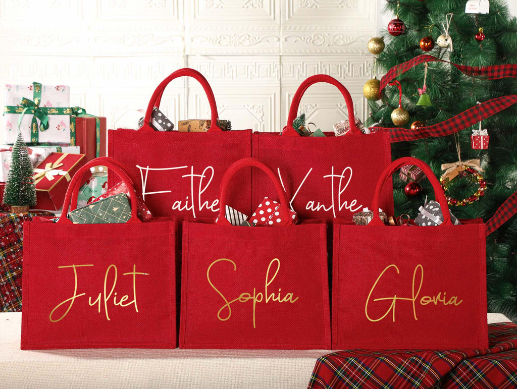Personalized Holiday Gift Bag & Charm - Custom Name Party Bags for Christmas Eve & Festive Presents