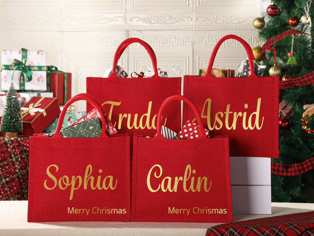 Personalized Holiday Gift Bag & Charm - Custom Name Party Bags for Christmas Eve & Festive Presents