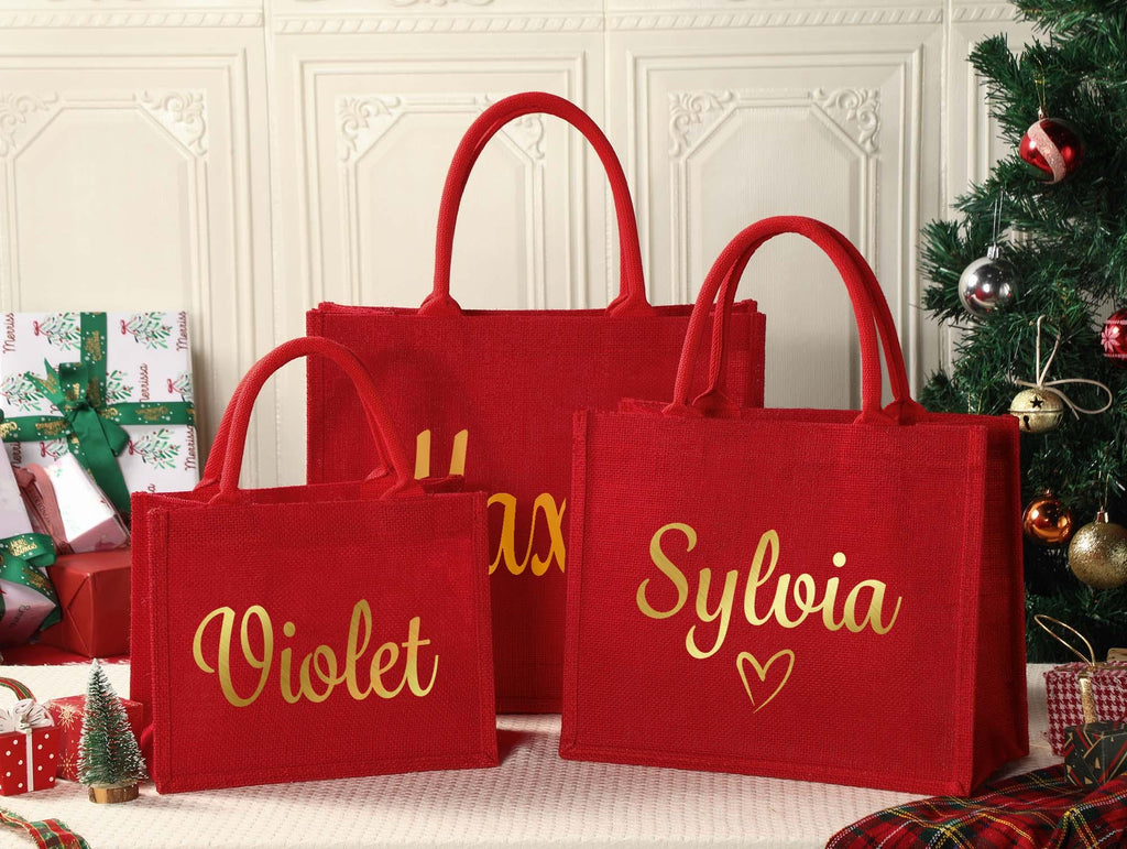 Personalized Holiday Gift Bag & Charm - Custom Name Party Bags for Christmas Eve & Festive Presents