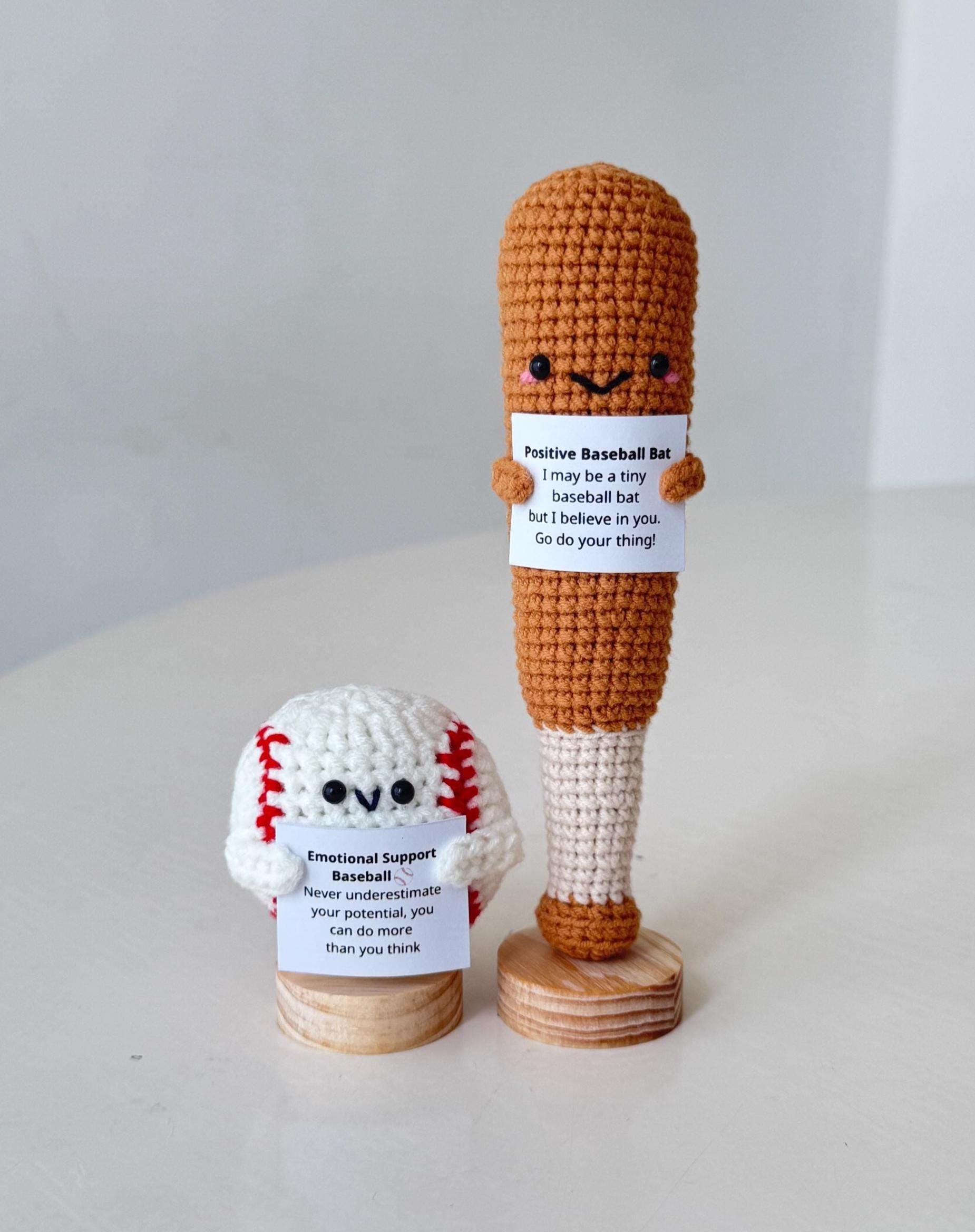 Funny Positive Baseball, Knitted Baseball Bat With Positive Card