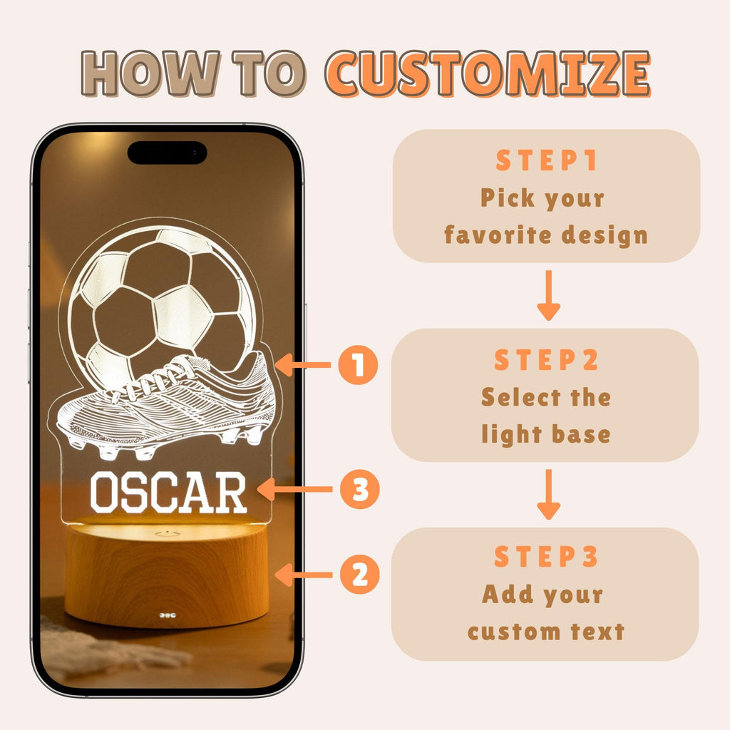 Personalised Football Night Light,Custom Name Soccer LED Lamp,Players Birthday Gift,Sport Fans Bedroom Decor,Team Fan Sign,Kids Bedside Lamp