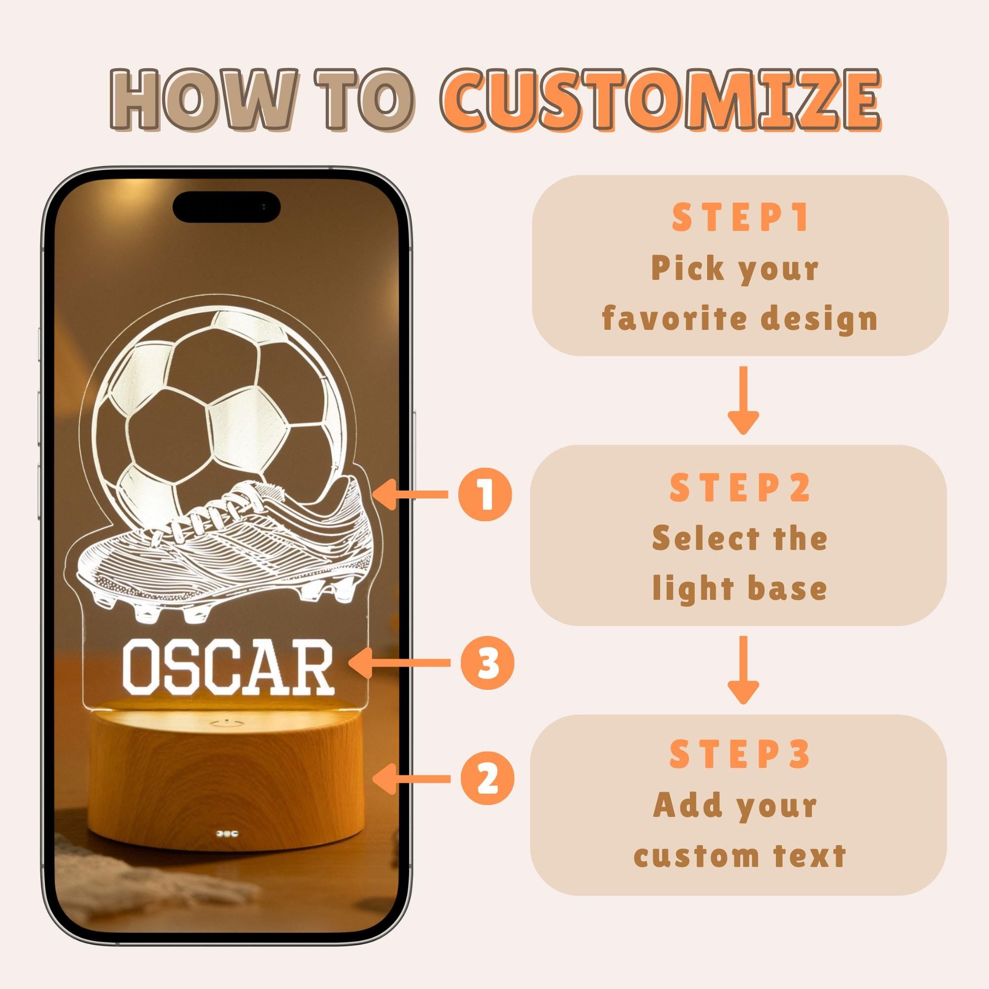 Personalised Football Night Light,Custom Name Soccer LED Lamp,Players Birthday Gift,Sport Fans Bedroom Decor,Team Fan Sign,Kids Bedside Lamp